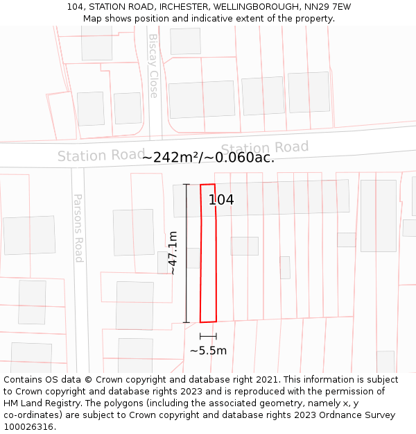 104, STATION ROAD, IRCHESTER, WELLINGBOROUGH, NN29 7EW: Plot and title map