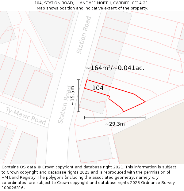 104, STATION ROAD, LLANDAFF NORTH, CARDIFF, CF14 2FH: Plot and title map