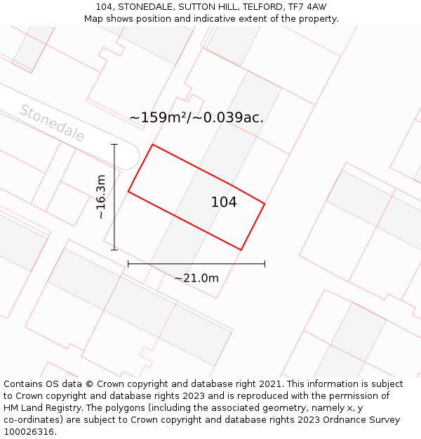 104, STONEDALE, SUTTON HILL, TELFORD, TF7 4AW: Plot and title map