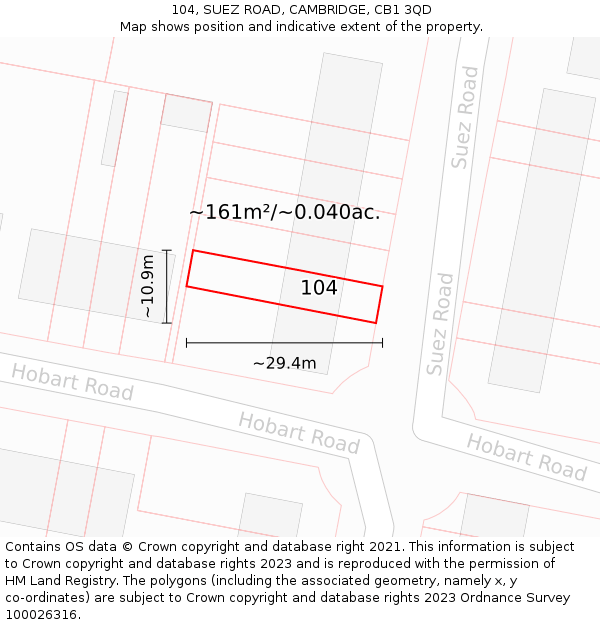 104, SUEZ ROAD, CAMBRIDGE, CB1 3QD: Plot and title map