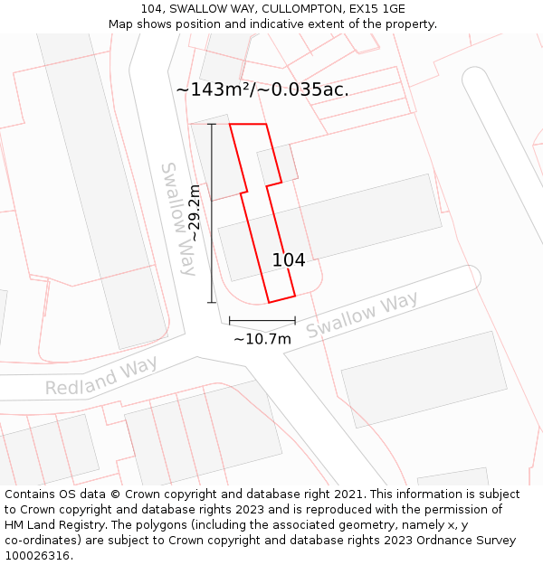104, SWALLOW WAY, CULLOMPTON, EX15 1GE: Plot and title map