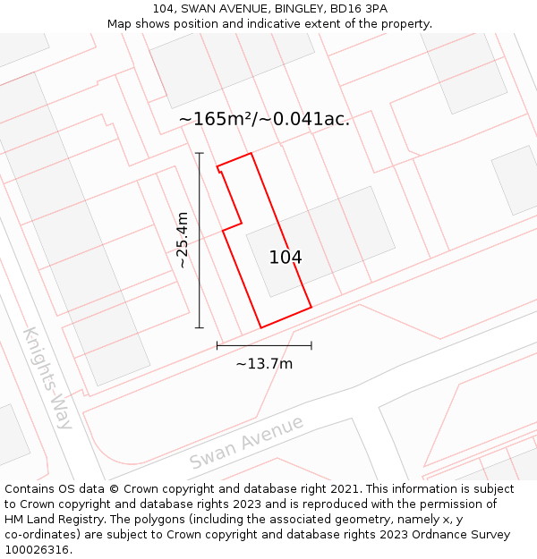 104, SWAN AVENUE, BINGLEY, BD16 3PA: Plot and title map