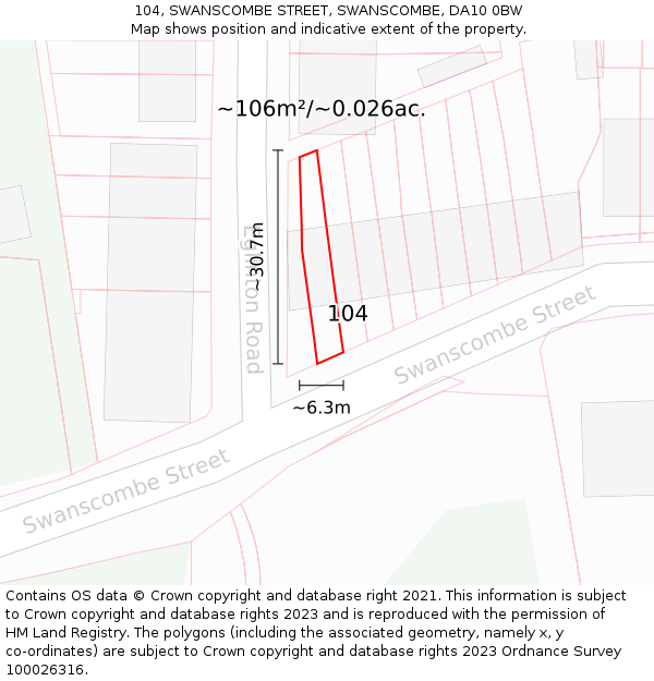 104, SWANSCOMBE STREET, SWANSCOMBE, DA10 0BW: Plot and title map