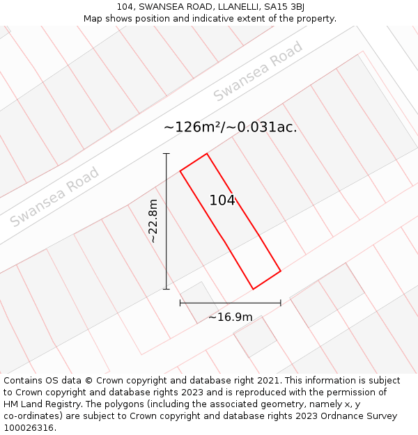 104, SWANSEA ROAD, LLANELLI, SA15 3BJ: Plot and title map