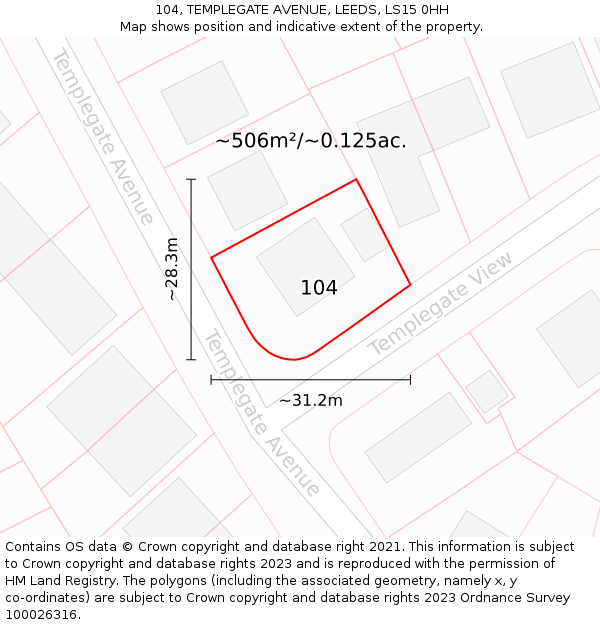 104, TEMPLEGATE AVENUE, LEEDS, LS15 0HH: Plot and title map