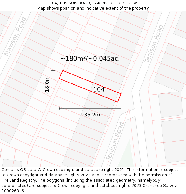 104, TENISON ROAD, CAMBRIDGE, CB1 2DW: Plot and title map