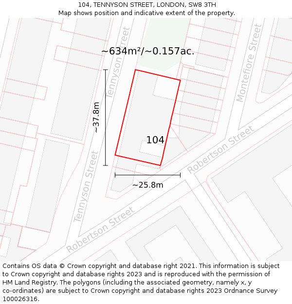104, TENNYSON STREET, LONDON, SW8 3TH: Plot and title map