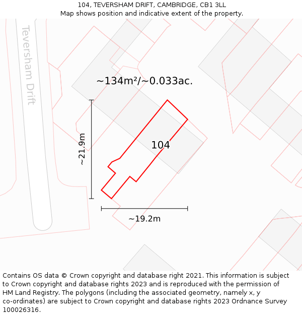 104, TEVERSHAM DRIFT, CAMBRIDGE, CB1 3LL: Plot and title map