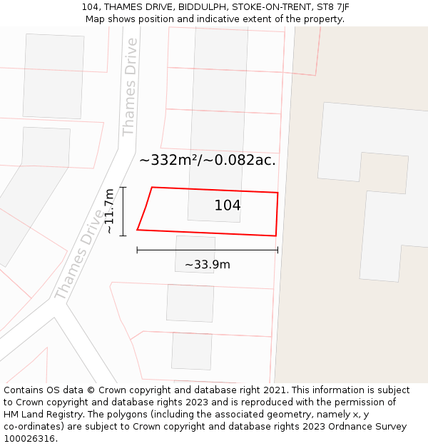 104, THAMES DRIVE, BIDDULPH, STOKE-ON-TRENT, ST8 7JF: Plot and title map