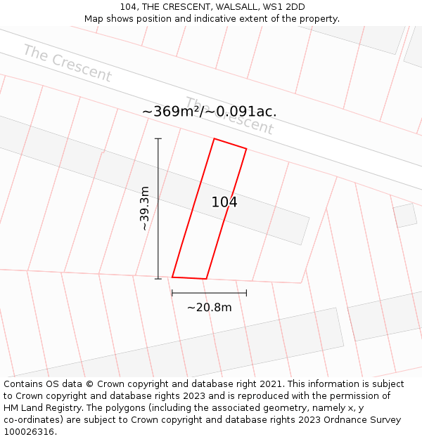 104, THE CRESCENT, WALSALL, WS1 2DD: Plot and title map