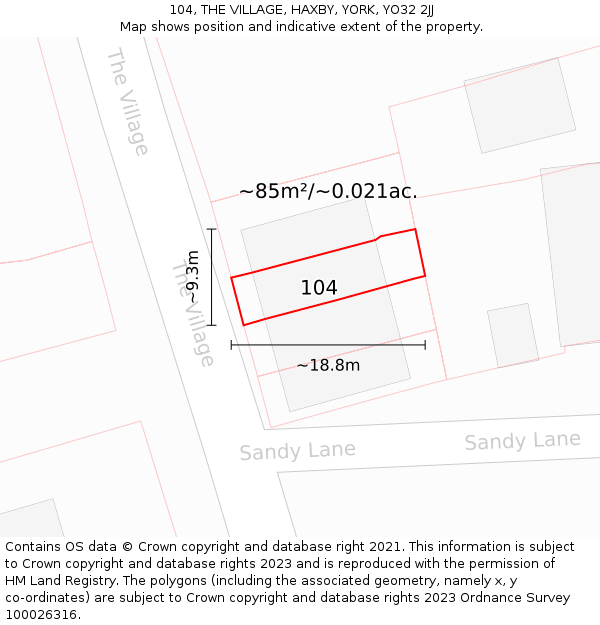 104, THE VILLAGE, HAXBY, YORK, YO32 2JJ: Plot and title map