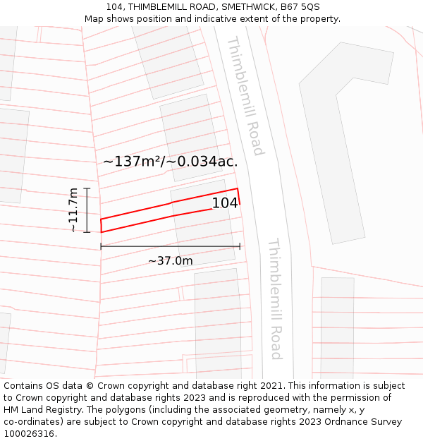 104, THIMBLEMILL ROAD, SMETHWICK, B67 5QS: Plot and title map