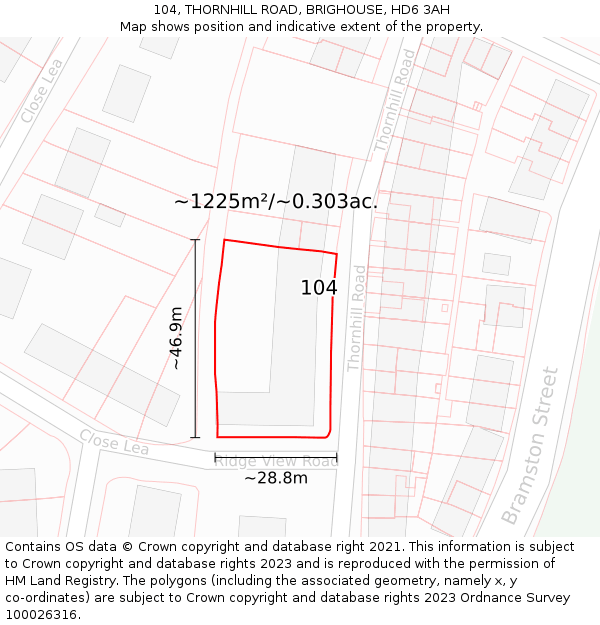 104, THORNHILL ROAD, BRIGHOUSE, HD6 3AH: Plot and title map
