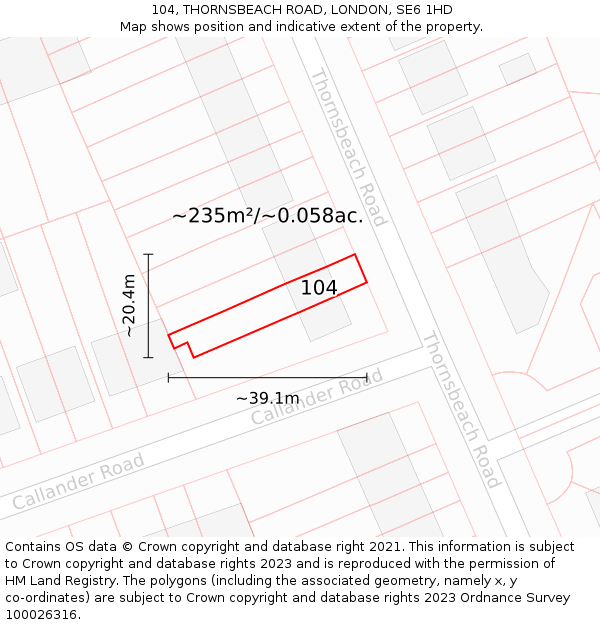 104, THORNSBEACH ROAD, LONDON, SE6 1HD: Plot and title map