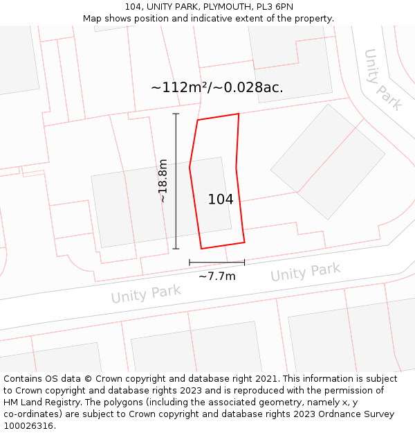 104, UNITY PARK, PLYMOUTH, PL3 6PN: Plot and title map
