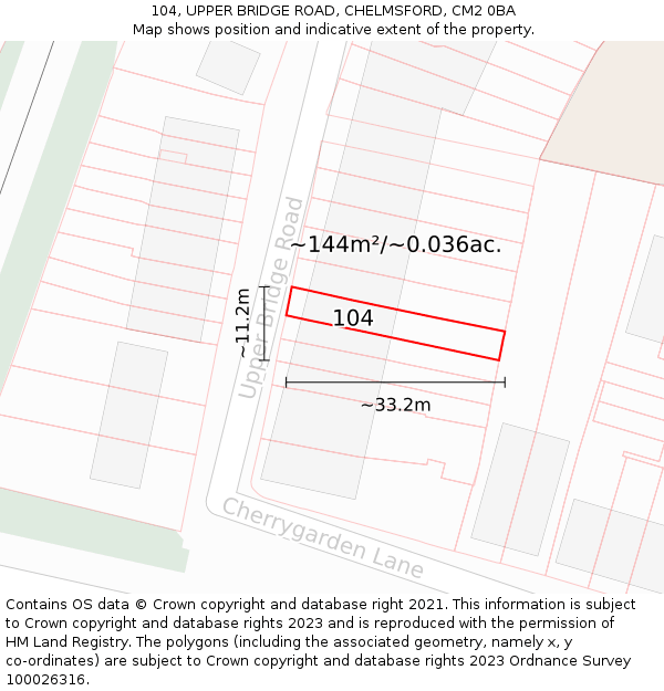 104, UPPER BRIDGE ROAD, CHELMSFORD, CM2 0BA: Plot and title map