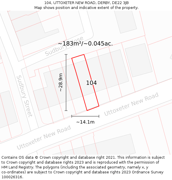 104, UTTOXETER NEW ROAD, DERBY, DE22 3JB: Plot and title map
