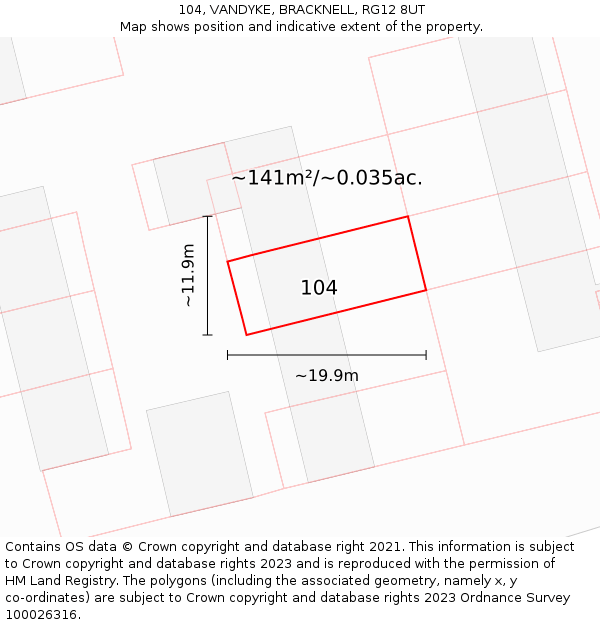 104, VANDYKE, BRACKNELL, RG12 8UT: Plot and title map