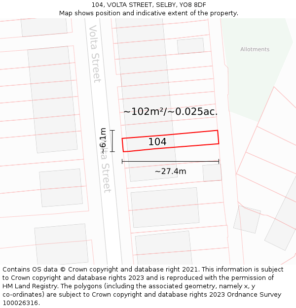 104, VOLTA STREET, SELBY, YO8 8DF: Plot and title map