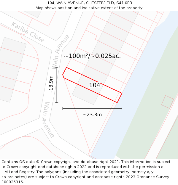 104, WAIN AVENUE, CHESTERFIELD, S41 0FB: Plot and title map