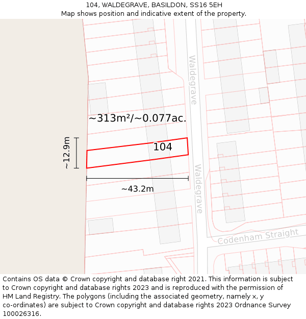 104, WALDEGRAVE, BASILDON, SS16 5EH: Plot and title map