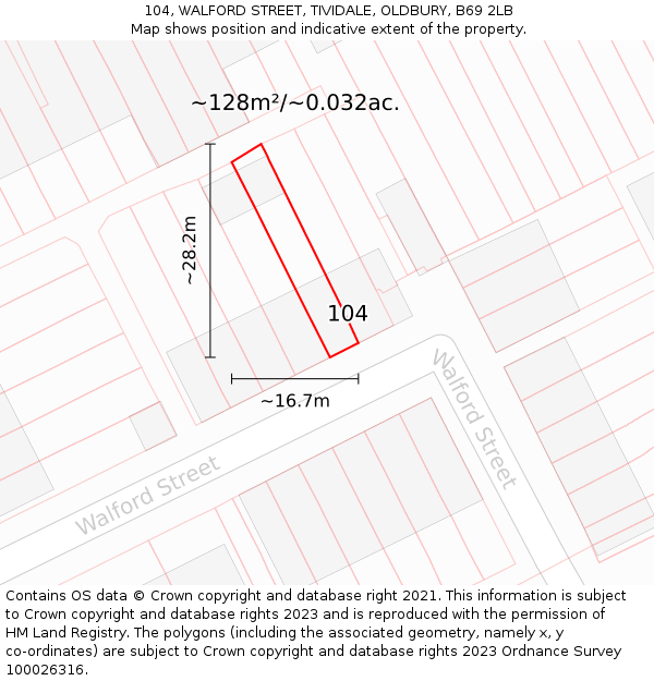 104, WALFORD STREET, TIVIDALE, OLDBURY, B69 2LB: Plot and title map