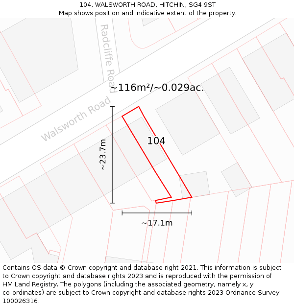 104, WALSWORTH ROAD, HITCHIN, SG4 9ST: Plot and title map