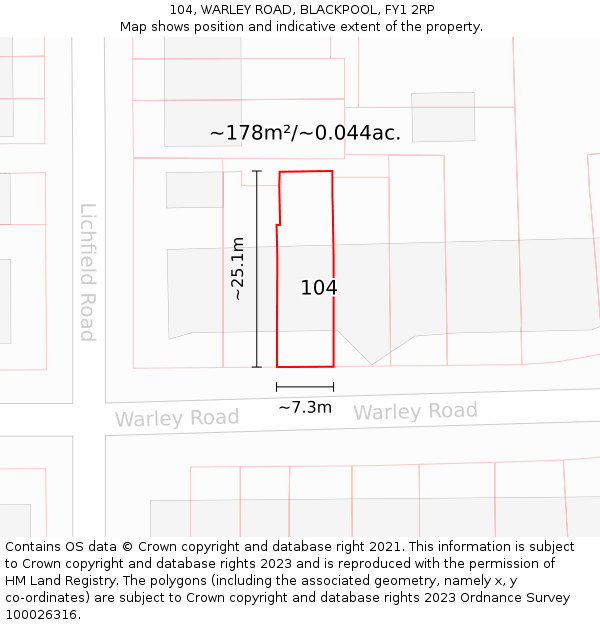 104, WARLEY ROAD, BLACKPOOL, FY1 2RP: Plot and title map