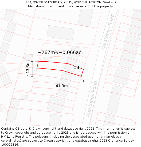 104, WARSTONES ROAD, PENN, WOLVERHAMPTON, WV4 4LP: Plot and title map