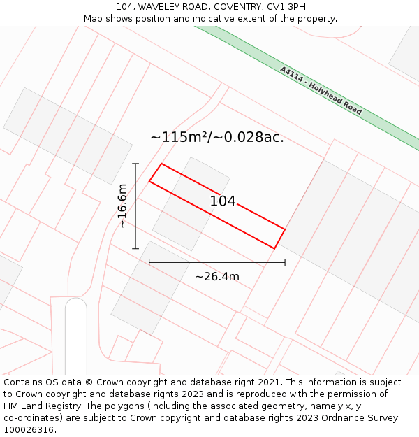 104, WAVELEY ROAD, COVENTRY, CV1 3PH: Plot and title map