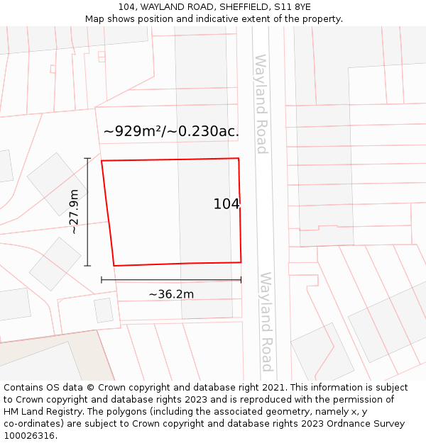 104, WAYLAND ROAD, SHEFFIELD, S11 8YE: Plot and title map