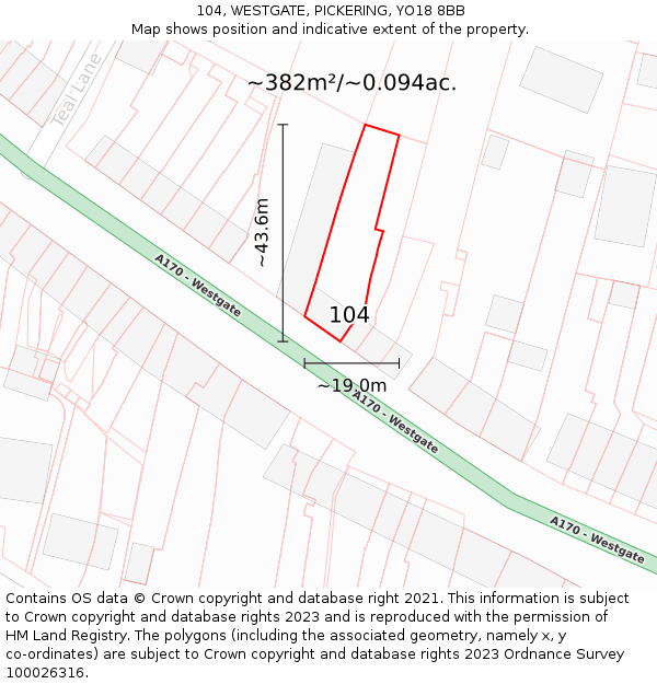 104, WESTGATE, PICKERING, YO18 8BB: Plot and title map