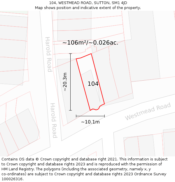 104, WESTMEAD ROAD, SUTTON, SM1 4JD: Plot and title map