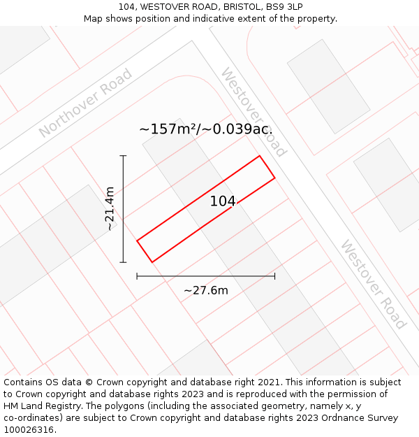 104, WESTOVER ROAD, BRISTOL, BS9 3LP: Plot and title map