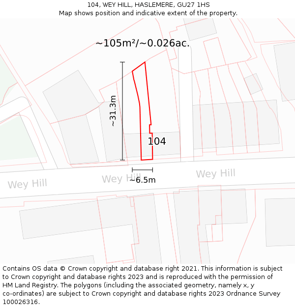104, WEY HILL, HASLEMERE, GU27 1HS: Plot and title map