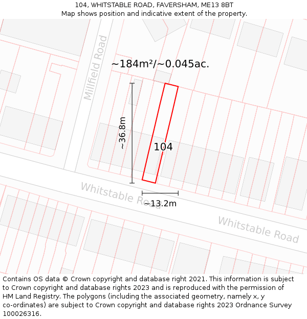 104, WHITSTABLE ROAD, FAVERSHAM, ME13 8BT: Plot and title map