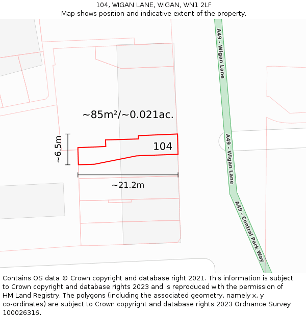 104, WIGAN LANE, WIGAN, WN1 2LF: Plot and title map