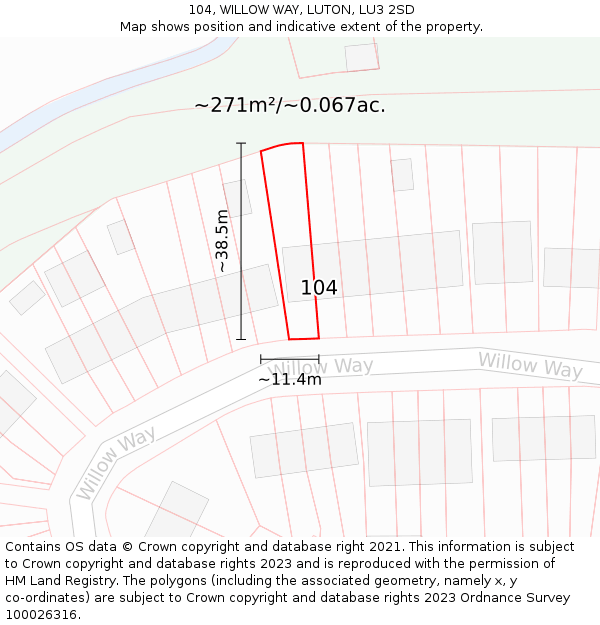 104, WILLOW WAY, LUTON, LU3 2SD: Plot and title map