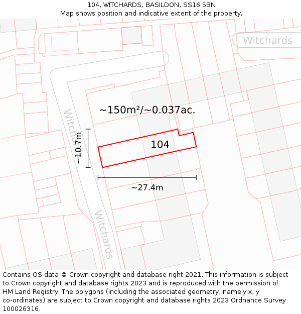 104, WITCHARDS, BASILDON, SS16 5BN: Plot and title map