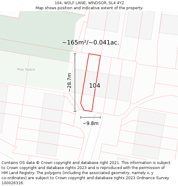 104, WOLF LANE, WINDSOR, SL4 4YZ: Plot and title map