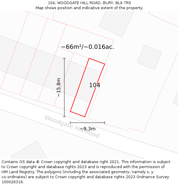 104, WOODGATE HILL ROAD, BURY, BL9 7RS: Plot and title map