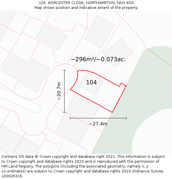 104, WORCESTER CLOSE, NORTHAMPTON, NN3 9GD: Plot and title map