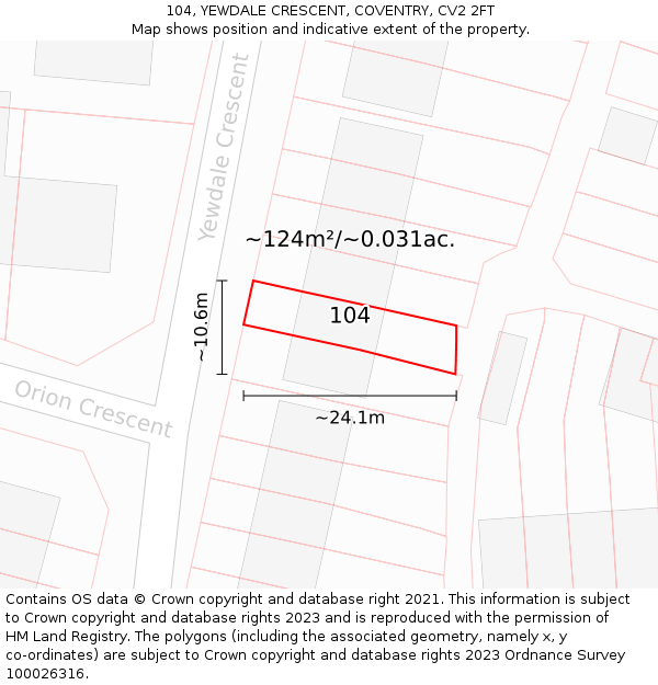 104, YEWDALE CRESCENT, COVENTRY, CV2 2FT: Plot and title map