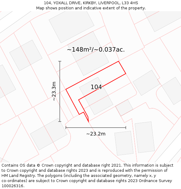104, YOXALL DRIVE, KIRKBY, LIVERPOOL, L33 4HS: Plot and title map