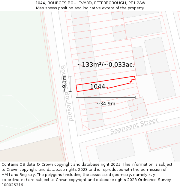 1044, BOURGES BOULEVARD, PETERBOROUGH, PE1 2AW: Plot and title map