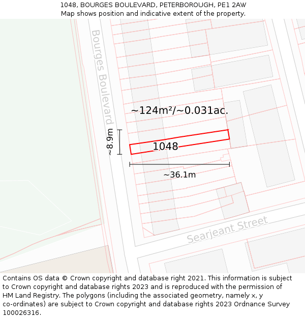 1048, BOURGES BOULEVARD, PETERBOROUGH, PE1 2AW: Plot and title map