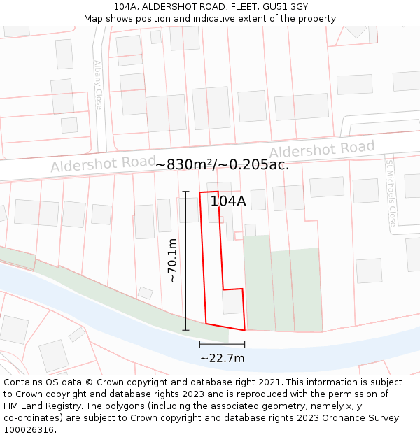 104A, ALDERSHOT ROAD, FLEET, GU51 3GY: Plot and title map