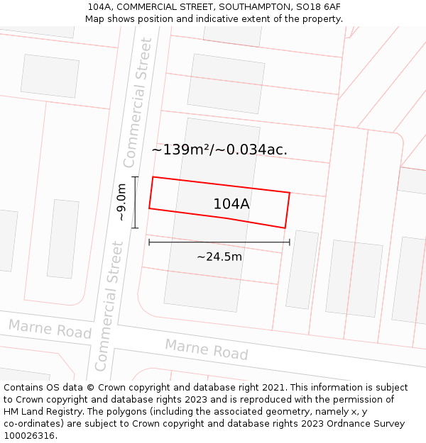 104A, COMMERCIAL STREET, SOUTHAMPTON, SO18 6AF: Plot and title map