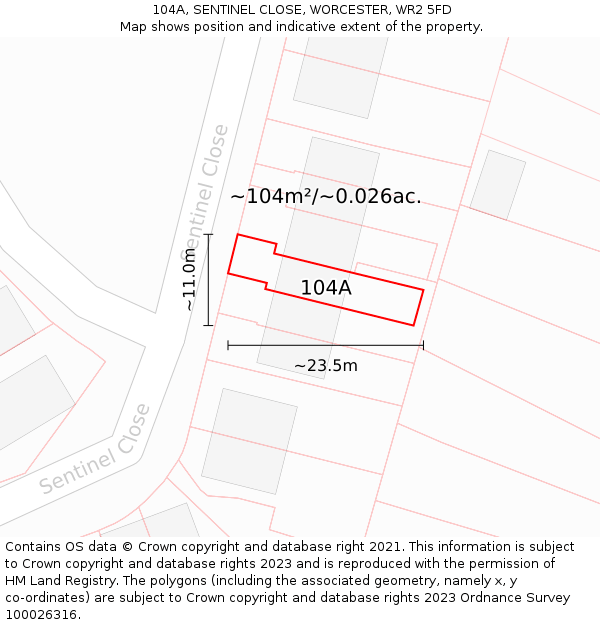 104A, SENTINEL CLOSE, WORCESTER, WR2 5FD: Plot and title map