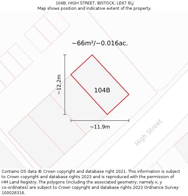 104B, HIGH STREET, IBSTOCK, LE67 6LJ: Plot and title map